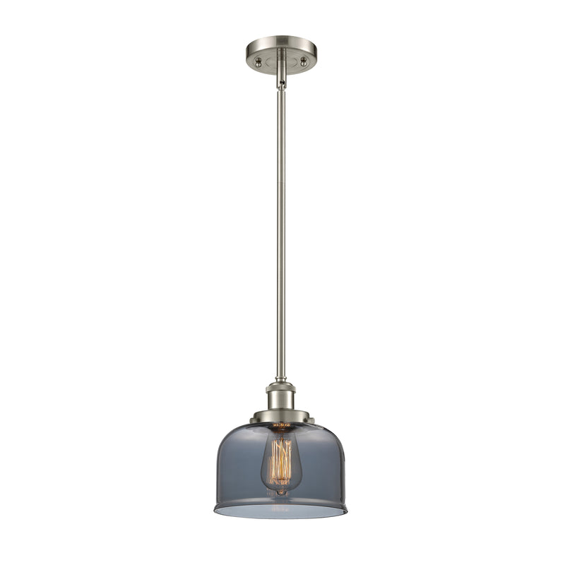 Bell Mini Pendant shown in the Brushed Satin Nickel finish with a Plated Smoke shade