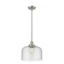 Bell Mini Pendant shown in the Brushed Satin Nickel finish with a Seedy shade