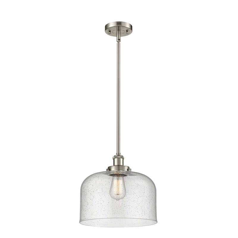 Bell Mini Pendant shown in the Brushed Satin Nickel finish with a Seedy shade