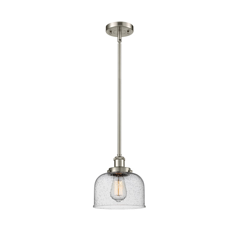 Bell Mini Pendant shown in the Brushed Satin Nickel finish with a Seedy shade