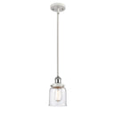 Bell Mini Pendant shown in the White and Polished Chrome finish with a Seedy shade