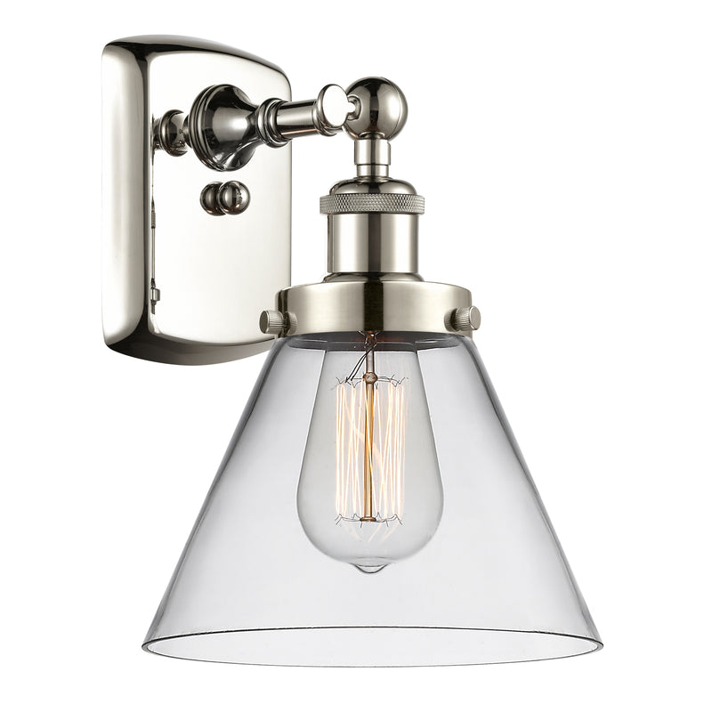 Cone Sconce shown in the Polished Nickel finish with a Clear shade