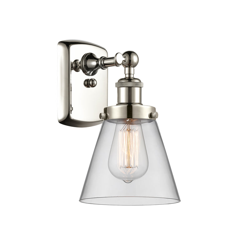 Cone Sconce shown in the Polished Nickel finish with a Clear shade