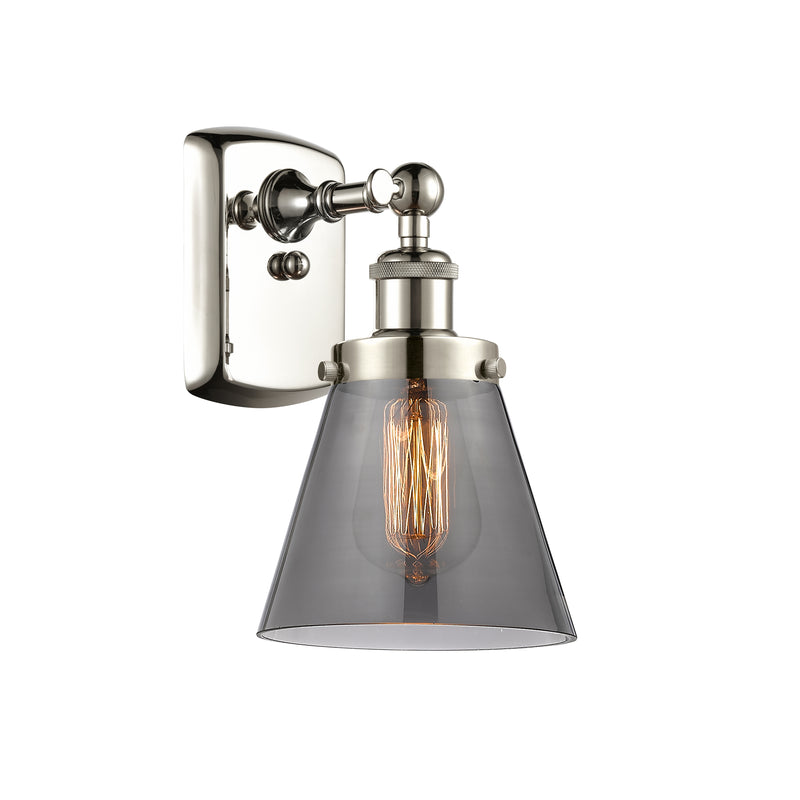 Cone Sconce shown in the Polished Nickel finish with a Plated Smoke shade