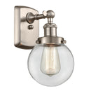 Beacon Sconce shown in the Brushed Satin Nickel finish with a Clear shade