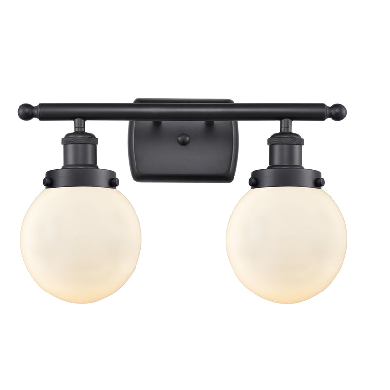 Beacon Bath Vanity Light shown in the Matte Black finish with a Matte White shade