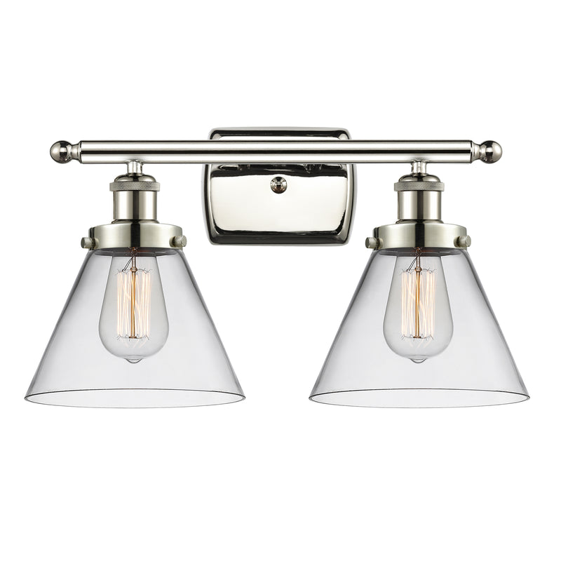 Cone Bath Vanity Light shown in the Polished Nickel finish with a Clear shade