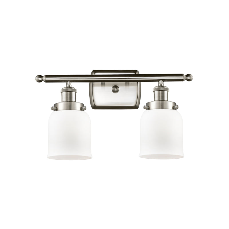 Bell Bath Vanity Light shown in the Brushed Satin Nickel finish with a Matte White shade