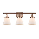 Cone Bath Vanity Light shown in the Antique Copper finish with a Matte White shade