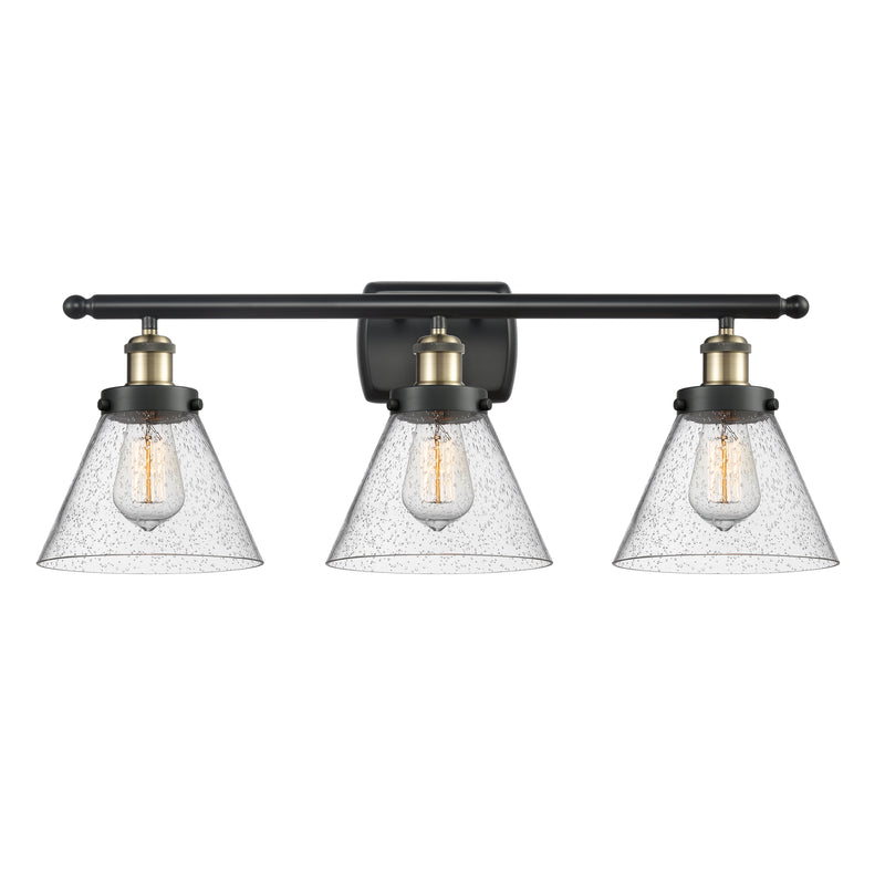 Cone Bath Vanity Light shown in the Black Antique Brass finish with a Seedy shade