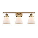 Cone Bath Vanity Light shown in the Brushed Brass finish with a Matte White shade