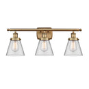 Cone Bath Vanity Light shown in the Brushed Brass finish with a Clear shade