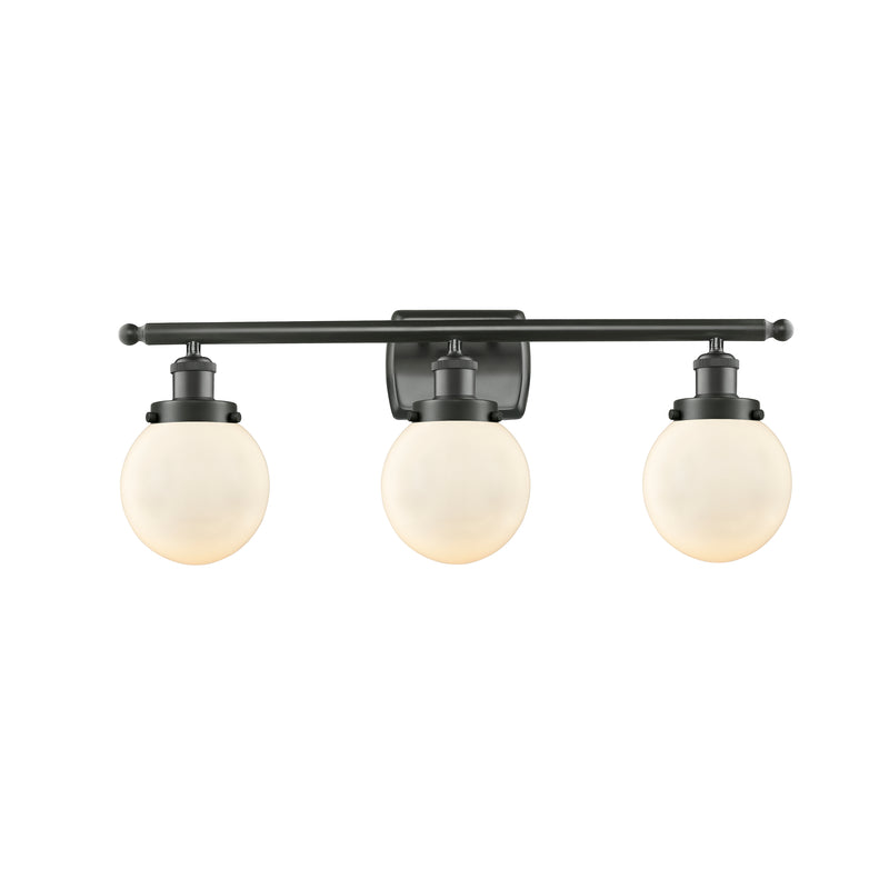 Beacon Bath Vanity Light shown in the Oil Rubbed Bronze finish with a Matte White shade