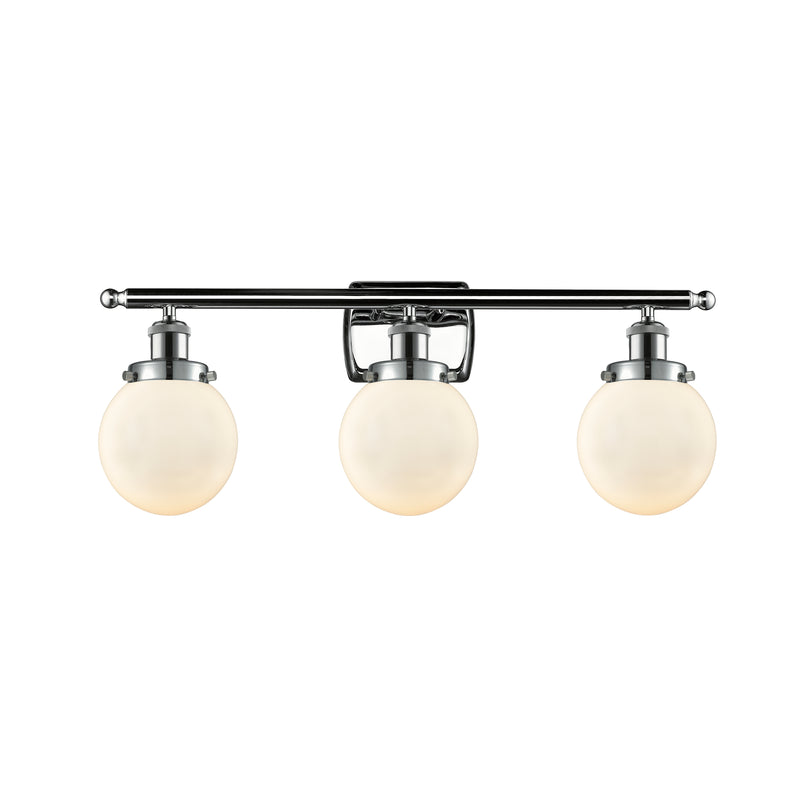 Beacon Bath Vanity Light shown in the Polished Chrome finish with a Matte White shade