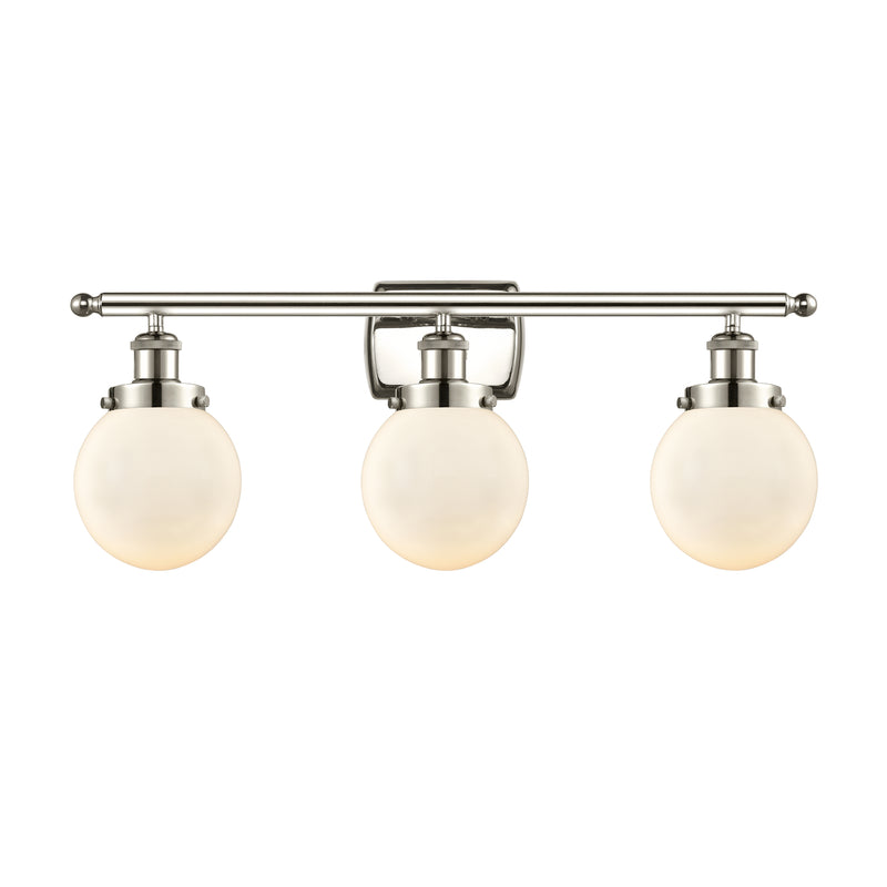 Beacon Bath Vanity Light shown in the Polished Nickel finish with a Matte White shade