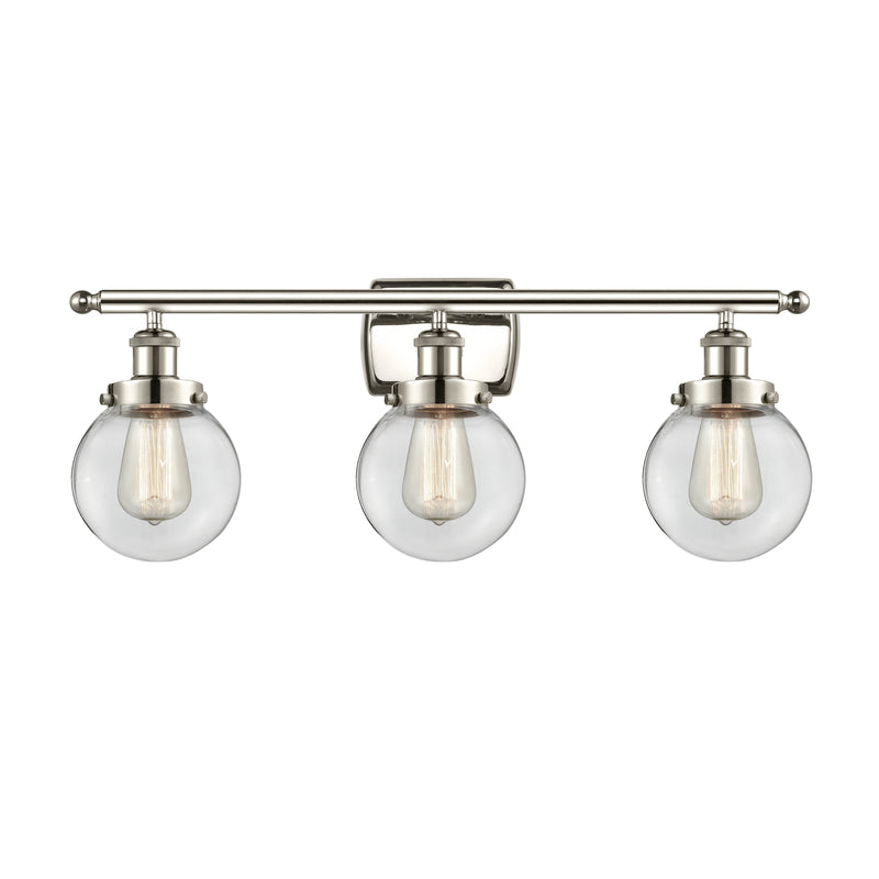 Beacon Bath Vanity Light shown in the Polished Nickel finish with a Clear shade