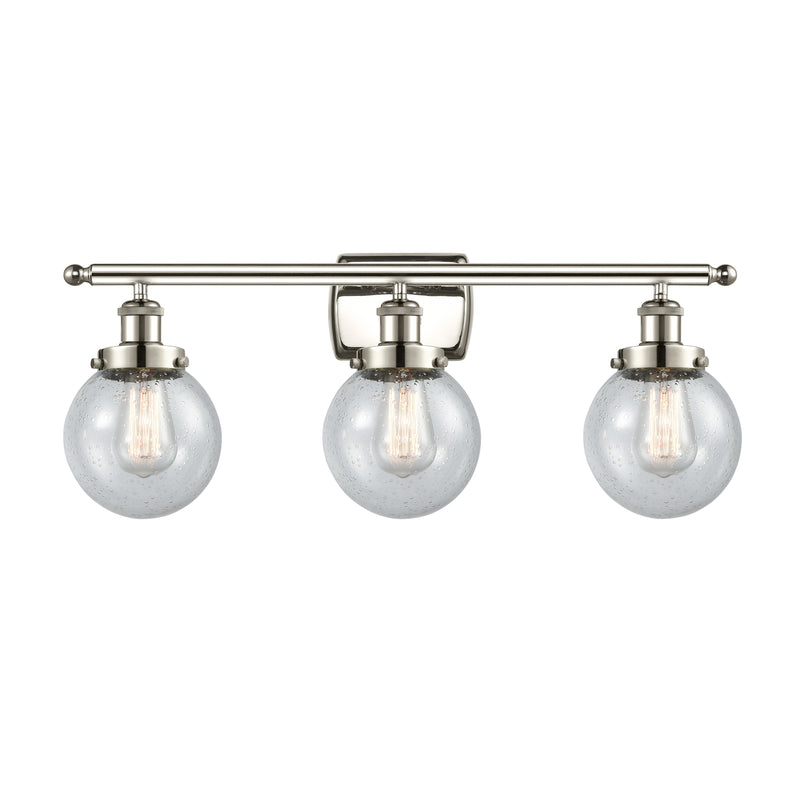 Beacon Bath Vanity Light shown in the Polished Nickel finish with a Seedy shade