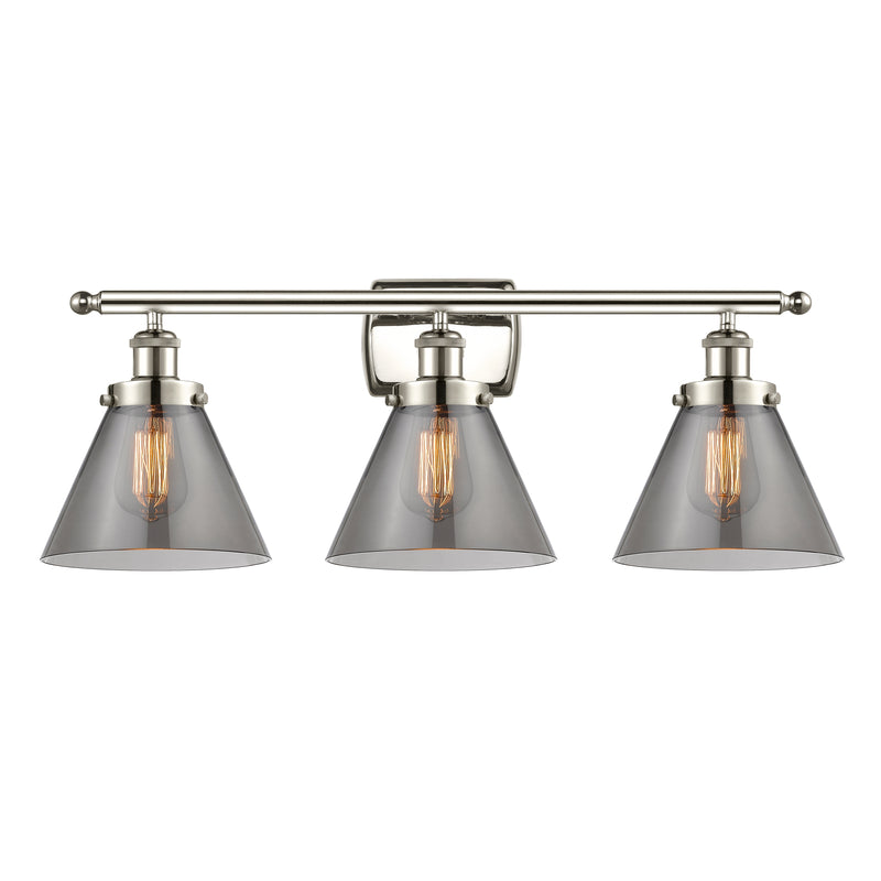 Cone Bath Vanity Light shown in the Polished Nickel finish with a Plated Smoke shade