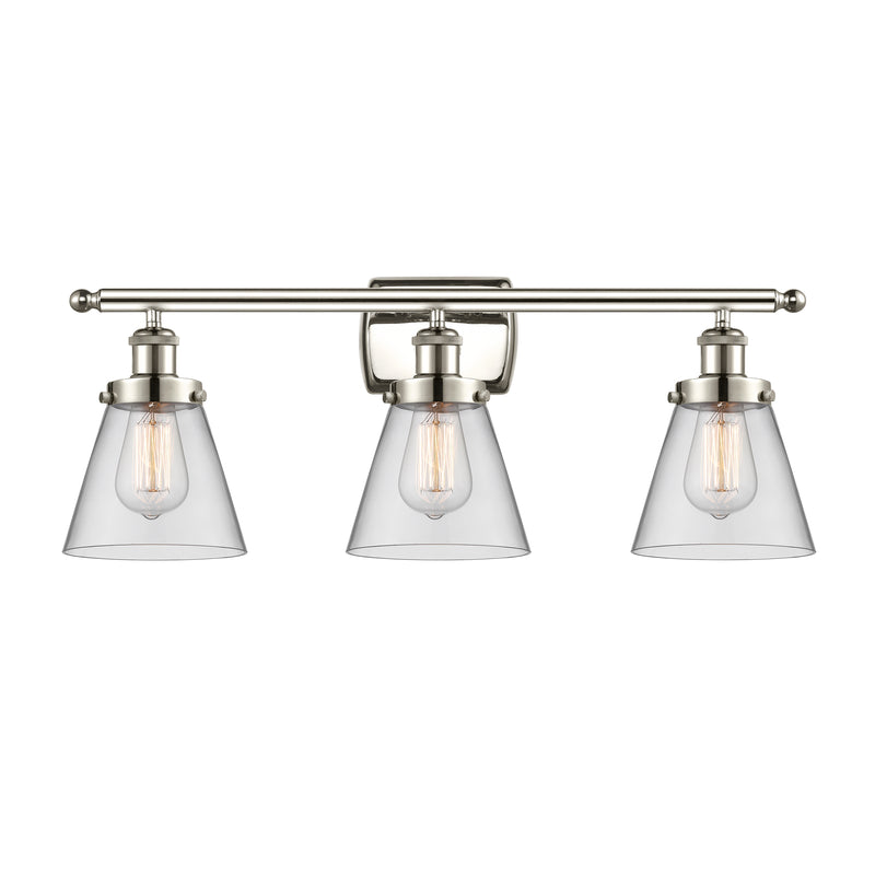 Cone Bath Vanity Light shown in the Polished Nickel finish with a Clear shade