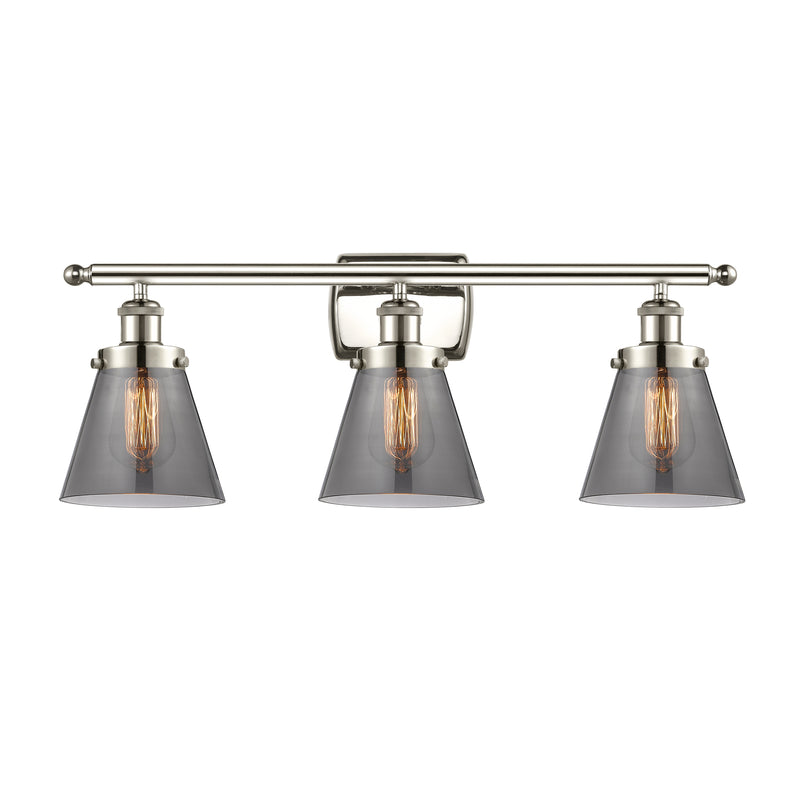 Cone Bath Vanity Light shown in the Polished Nickel finish with a Plated Smoke shade