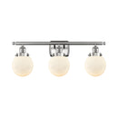 Beacon Bath Vanity Light shown in the Brushed Satin Nickel finish with a Matte White shade