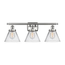 Cone Bath Vanity Light shown in the Brushed Satin Nickel finish with a Clear shade