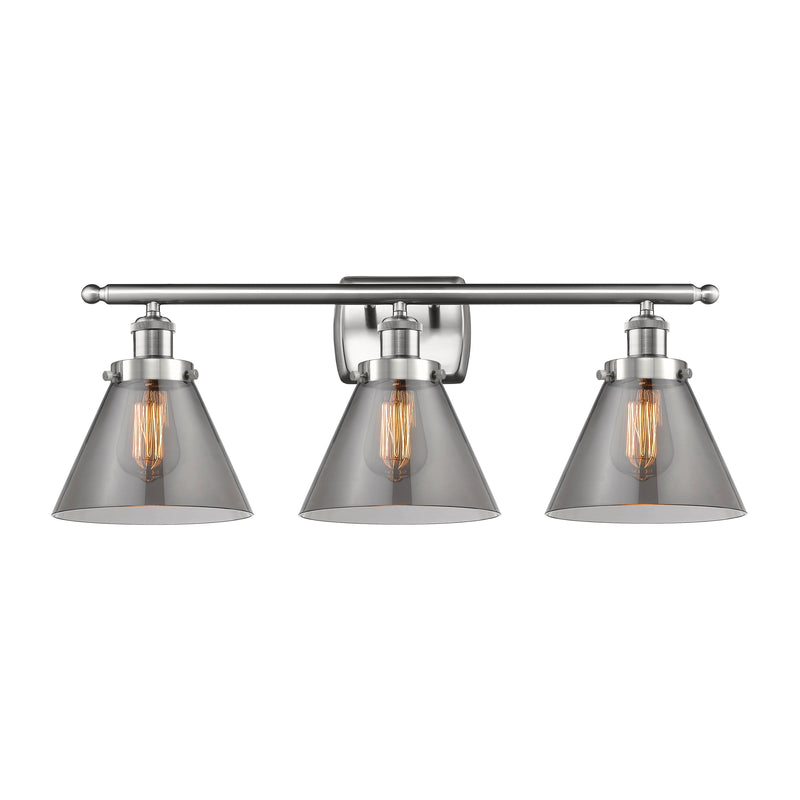 Cone Bath Vanity Light shown in the Brushed Satin Nickel finish with a Plated Smoke shade