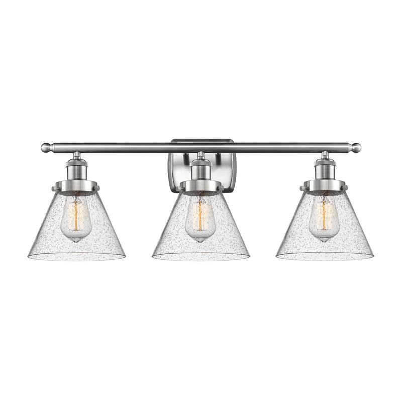 Cone Bath Vanity Light shown in the Brushed Satin Nickel finish with a Seedy shade