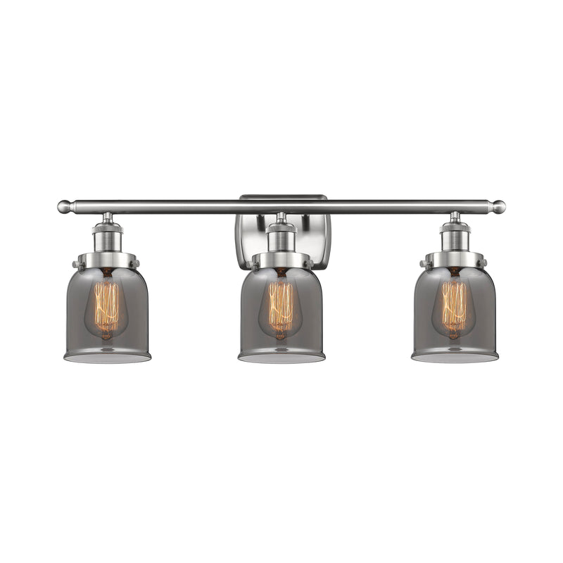 Bell Bath Vanity Light shown in the Brushed Satin Nickel finish with a Plated Smoke shade