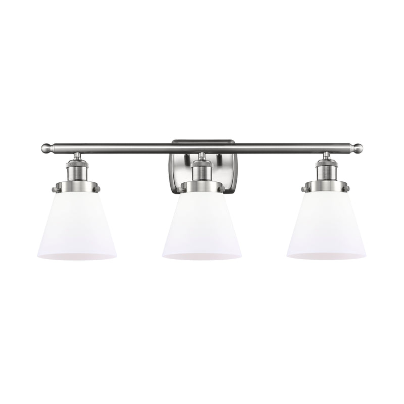 Cone Bath Vanity Light shown in the Brushed Satin Nickel finish with a Matte White shade