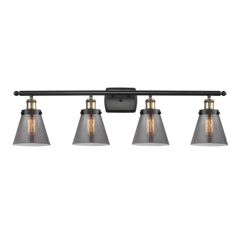 Cone Bath Vanity Light shown in the Black Antique Brass finish with a Plated Smoke shade