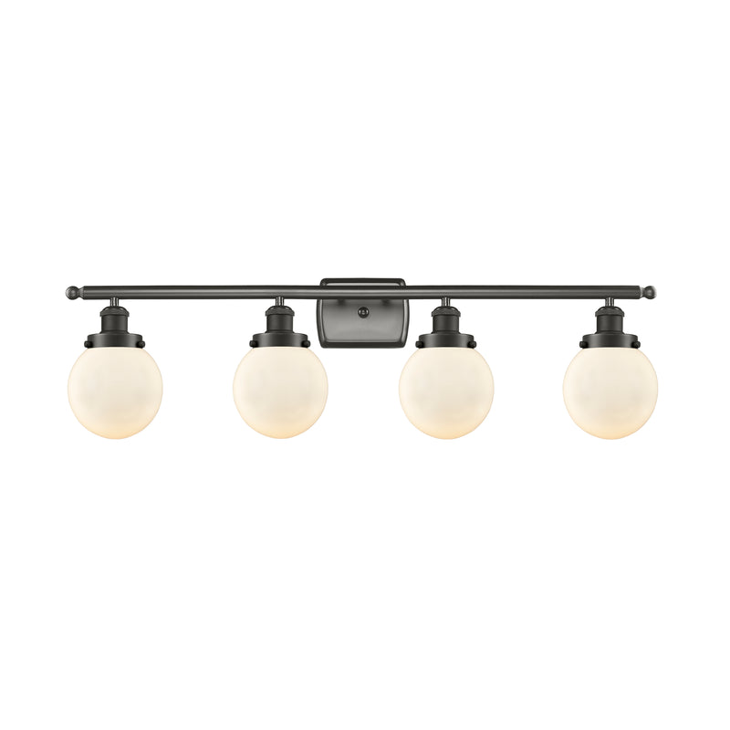 Beacon Bath Vanity Light shown in the Oil Rubbed Bronze finish with a Matte White shade