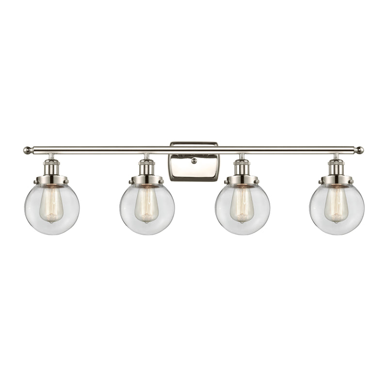 Beacon Bath Vanity Light shown in the Polished Nickel finish with a Clear shade