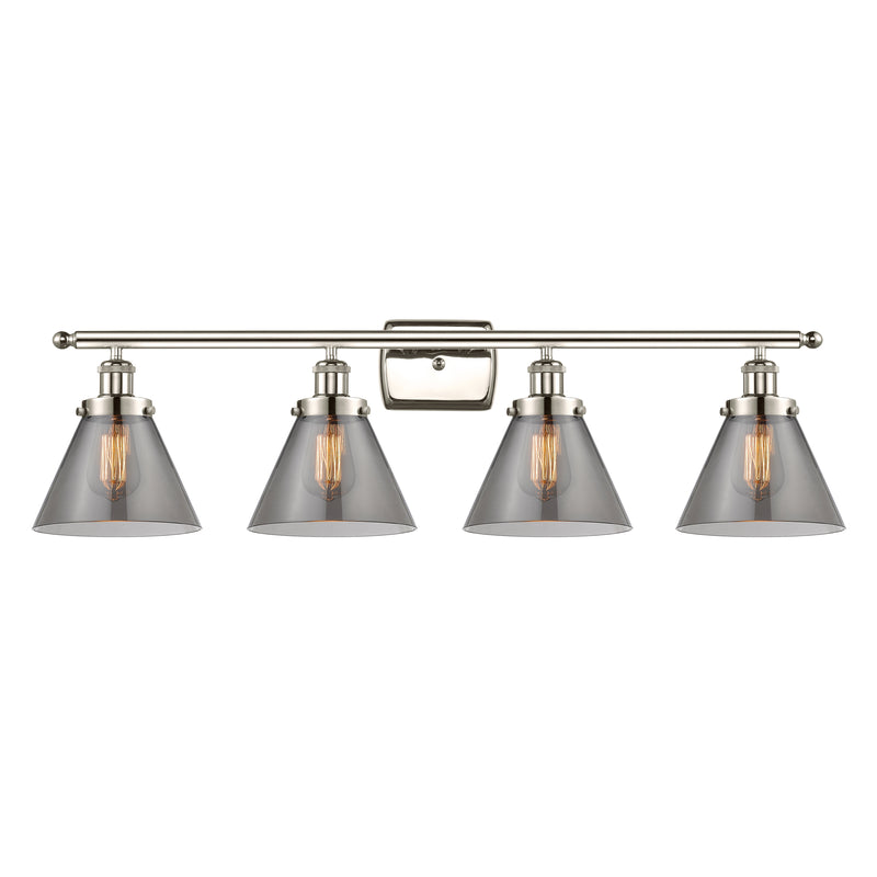 Cone Bath Vanity Light shown in the Polished Nickel finish with a Plated Smoke shade