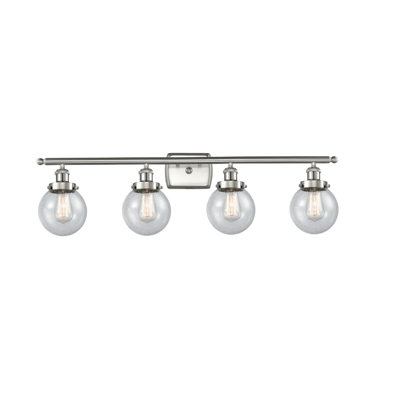 Beacon Bath Vanity Light shown in the Brushed Satin Nickel finish with a Seedy shade