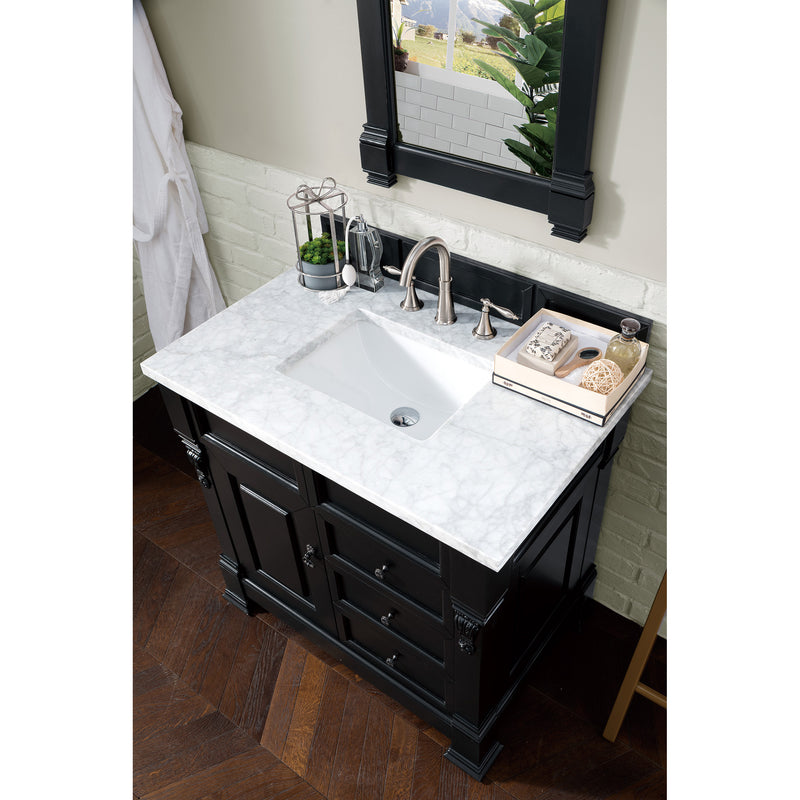 James Martin Brookfield 36" Antique Black Single Vanity with 3 cm Carrara Marble Top 147-114-5536-3CAR