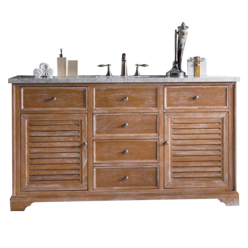 James Martin Savannah 60" Driftwood Single Vanity with 3 cm Carrara Marble Top 238-104-5311-3CAR