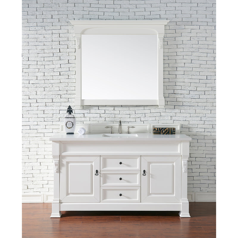 James Martin Brookfield 60" Bright White Single Vanity with 3 cm Classic White Quartz Top 147-V60S-BW-3CLW