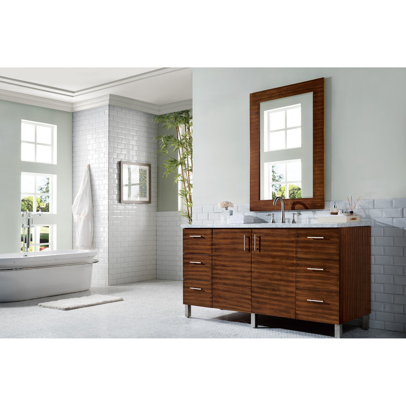 James Martin Metropolitan 60" American Walnut Single Vanity with 3 cm Carrara Marble Top 850-V60S-AWT-3CAR