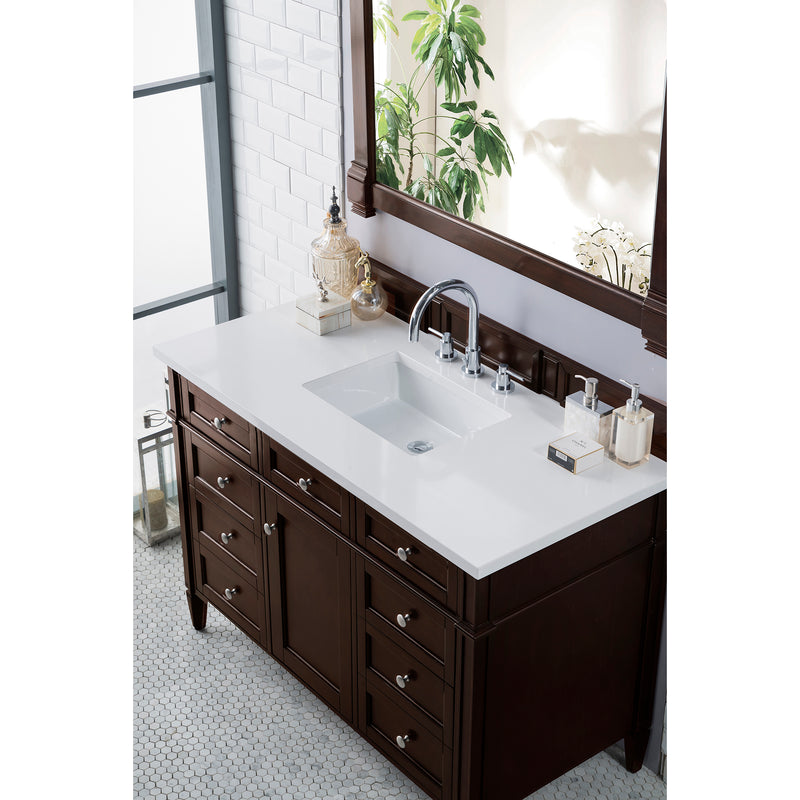 James Martin Brittany 48" Burnished Mahogany Single Vanity with 3 cm Classic White Quartz Top 650-V48-BNM-3CLW