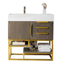 James Martin Columbia 36" Single Vanity Ash Gray Radiant Gold with Glossy White Composite Top 388-V36-AGR-RG-GW