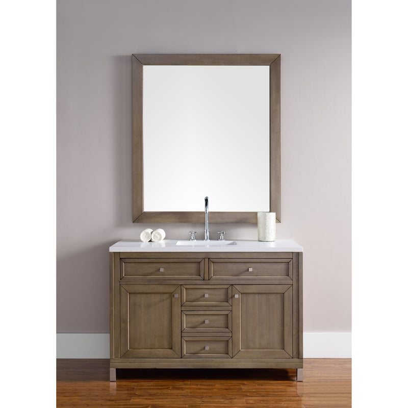 James Martin Chicago 48" Single Vanity Whitewashed Walnut with 3 cm Classic White Quartz Top 305-V48-WWW-3CLW