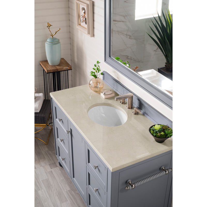 James Martin Copper Cove Encore 48" Single Vanity Silver Gray with 3 cm Galala Beige Top 301-V48-SL-3OGLB