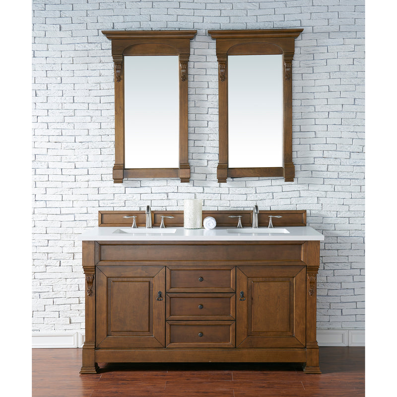 James Martin Brookfield 60" Country Oak Double Vanity with 3 cm Classic White Quartz Top 147-114-5671-3CLW