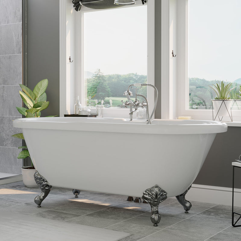 Cambridge Plumbing Acrylic Double Ended Clawfoot Bathtub 60"x30", 7" Drillings PC Package