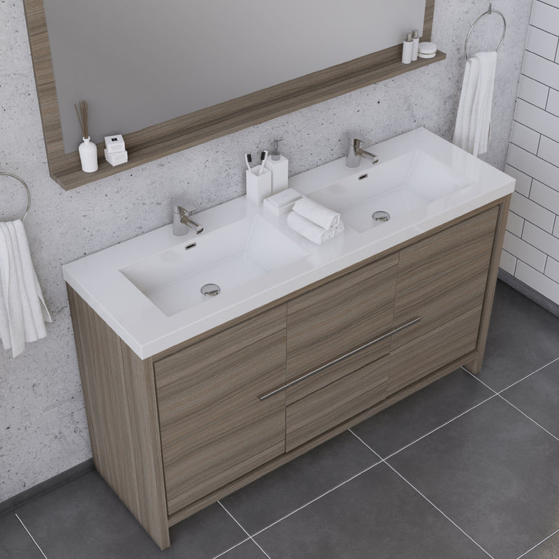 Alya Bath Sortino 60 Double" Modern Bathroom Vanity Gray AB-MD660D-G