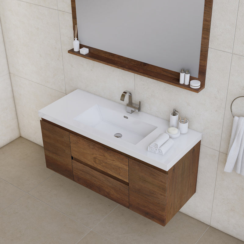 Alya Bath Paterno 48" Modern Wall Mounted Bathroom Vanity Rosewood AB-MOF48-RW