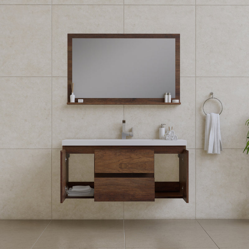 Alya Bath Paterno 48" Modern Wall Mounted Bathroom Vanity Rosewood AB-MOF48-RW