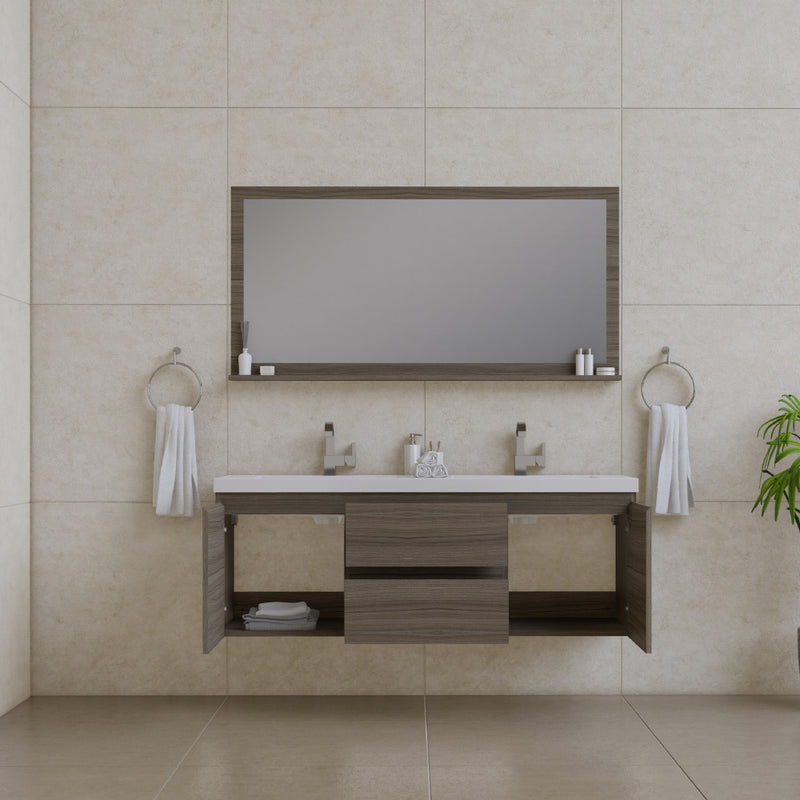 Alya Bath Paterno 60" Double Modern Wall Mounted Bathroom Vanity Gray AB-MOF60D-G