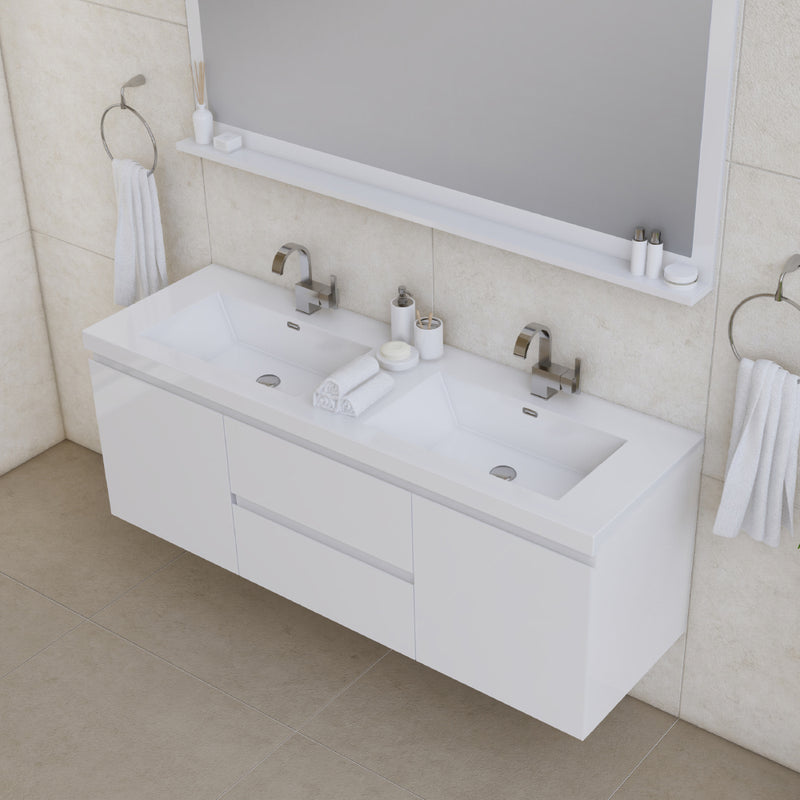 Alya Bath Paterno 60" Double Modern Wall Mounted Bathroom Vanity White AB-MOF60D-W